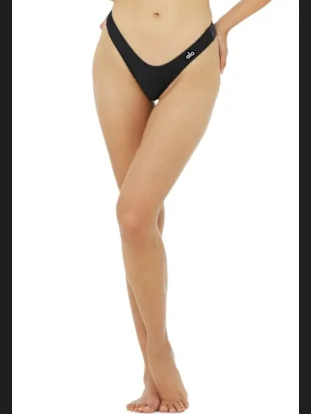 Alo x Frankies Bikinis Black High-Cut Thong Bikini Bottom Large Sexy NWT